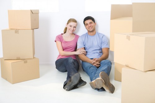 Boxes and furniture prepared for a home move in London