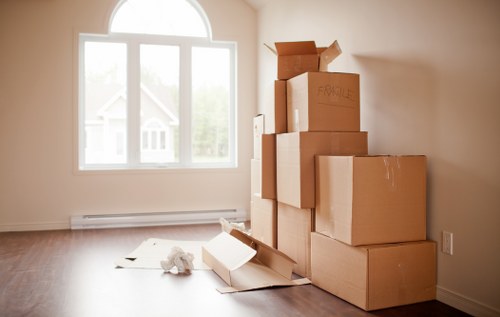 Furniture and boxes prepared for a house move