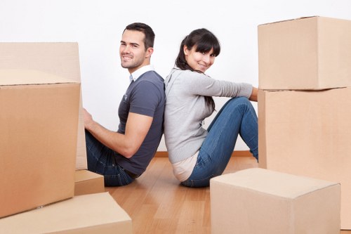 Packed household items prepared for transport during a London move